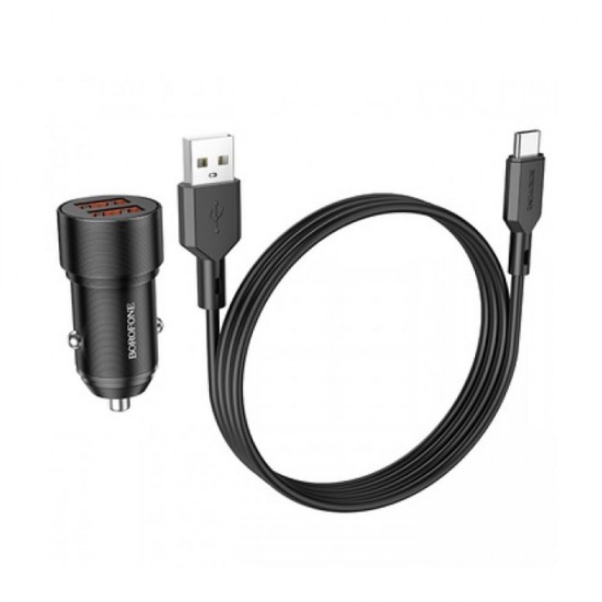 Cargador De Coche Borofone BZ19 Negro Dual Port USB 12W Type-C Cable