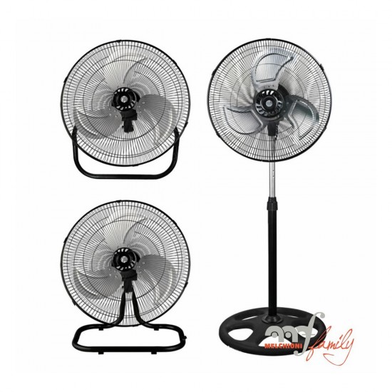 Melchioni Family 2112trio Standing Fan Black Industrial 3 In 1 60W Ø45cm 3 Speeds