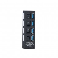 Adaptador MTK AT834 Negro Hub USB 3.0 5Gbps 4 Puertos Con Interrumptores