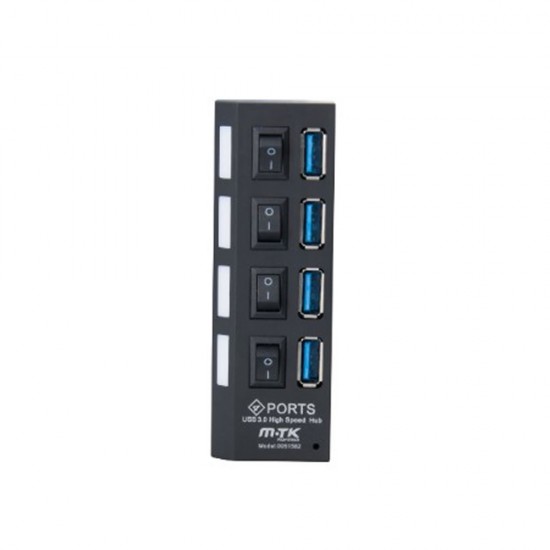 Adaptador MTK AT834 Negro Hub USB 3.0 5Gbps 4 Puertos Con Interrumptores