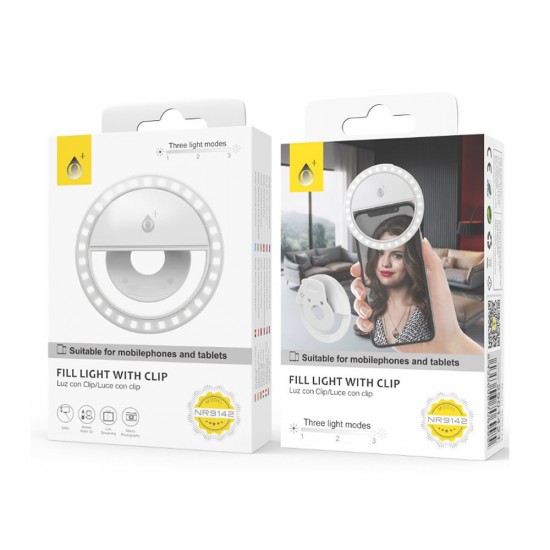 Ring Light One Plus Nr9142 Branco Com Clip Para Telemóvel E Tablets