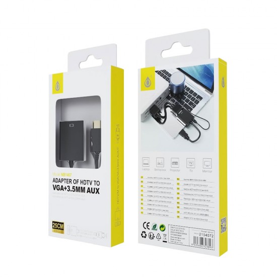 Adaptador De Vga Para Hdmi One Plus Nb1407 Preto 3.5mm Aux