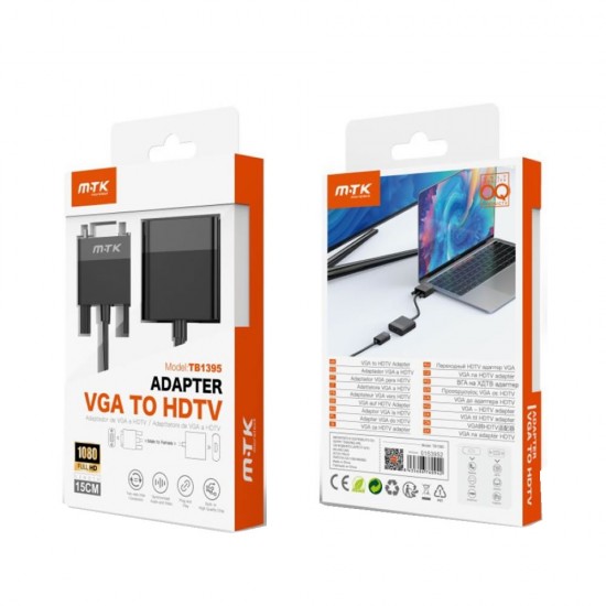 Adaptador De Vga Para Hdmi Mtk Tb1395 Preto 1080p 15cm