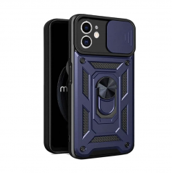 Apple Iphone 11 Blue Finger Ring TPU Silicone Case With Camera Protector And Sliding Window