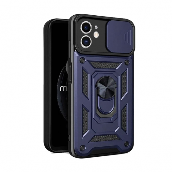 Funda De Silicona TPU Con Anillo Para El Dedo Apple Iphone 11 Azul Con Protector De Cámara Y Ventana Deslizante