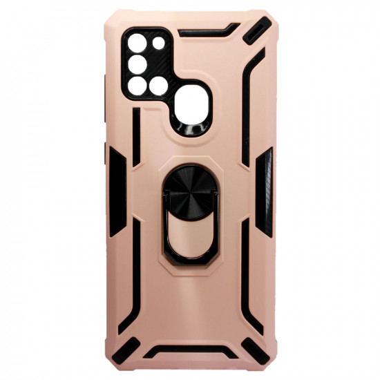 Capa Silicone Tpu Kickstand Heavy Duty Hibrid Samsung Galaxy A21s Rosa Anel De Dedo Anti-Choque