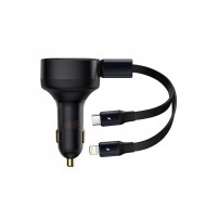 Carregador De Isqueiro Baseus Cgtx000001 Preto 30w Com Cabo Usb-C E Lightning Retrátil