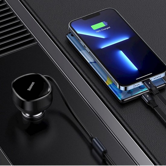 Carregador De Isqueiro Baseus Cgtx000001 Preto 30w Com Cabo Usb-C E Lightning Retrátil Carregador De Isqueiro Baseus Cgtx000001 Preto 30w Com Cabo Usb-C E Lightning Retrátil