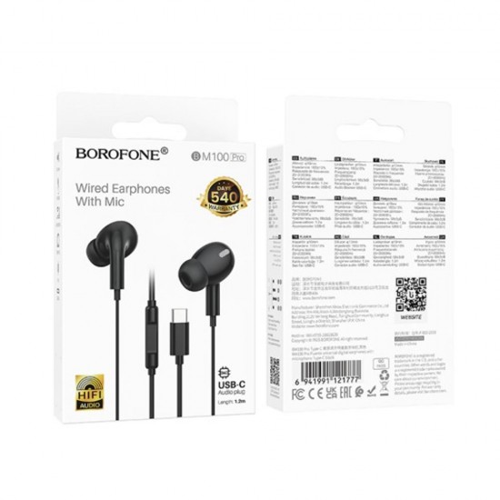 Auricular Borofone Bm100 Pro Preto 1.2m Para Tipo-C Auricular Borofone Bm100 Pro Preto 1.2m Para Tipo-C