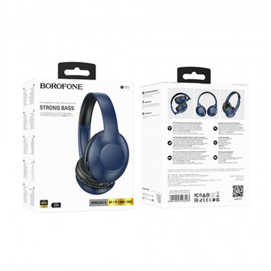 Auscultador Borofone Bo23 Azul Strong Bass Bt/Tf Card/Aux