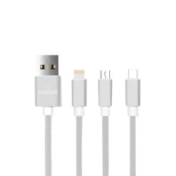 Cabo Usb Com Saída Multiplas New Science Twx-03 Branco 3.0a 1.2m 3 Em 1 Usb-C/Micro/Lightning