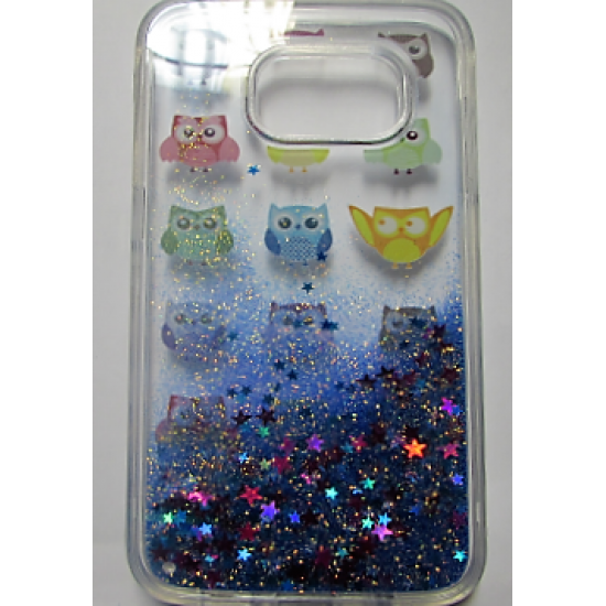 Capa Gel Liquido E Brilhantes Samsung Galaxy S7 Edge Transparente Com Brilhantes Blue