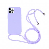 Capa Silicone Apple Iphone 16 Pro Lilás Com Corda