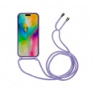 Capa Silicone Apple Iphone 16 Pro Lilás Com Corda