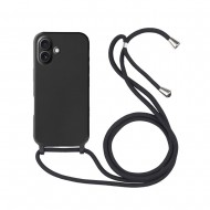 Capa Silicone Apple Iphone 16 Plus Preto Com Corda