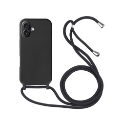 Capa Silicone Apple Iphone 16 Preto Com Corda
