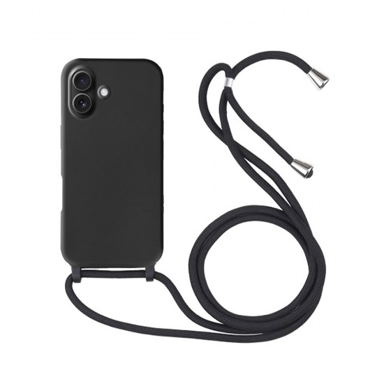 Capa Silicone Apple Iphone 16 Preto Com Corda Capa Silicone Apple Iphone 16 Preto Com Corda