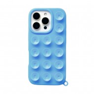Capa Silicone Apple Iphone 15 Pro Max Azul Com Ventosas