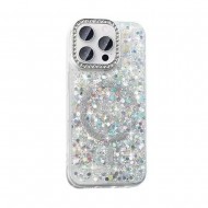 Funda De Silicona Dura Apple Iphone 16 Pro Plata Con Purpurina Magsafe