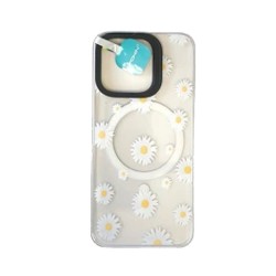 Capa De Vidro Apple Iphone 13/Iphone 14 Transparente Margaridas Com Magsafe