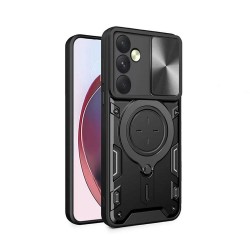 Samsung Galaxy A16 Black TPU Silicone Case With Finger Ring, Camera Protector And Sliding Window