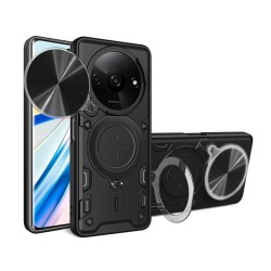 Funda De Silicona TPU Con Anillo De Dedo Xiaomi Redmi 14C Negro Con Ventana Deslizante