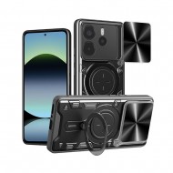 Funda De Silicona TPU Con Anillo De Dedo Xiaomi Redmi Note 14 5G Negro Con Protector De Cámara Y Ventana Deslizante