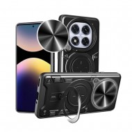 Xiaomi Redmi Note 14 Pro/Redmi Note 14 Pro Plus Black TPU Silicone Case With Finger Ring, Camera Protector And Sliding Window