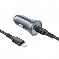 Borofone BZ26 Grey Car Charger 30W 3.0A With Type-C To Lightning Cable