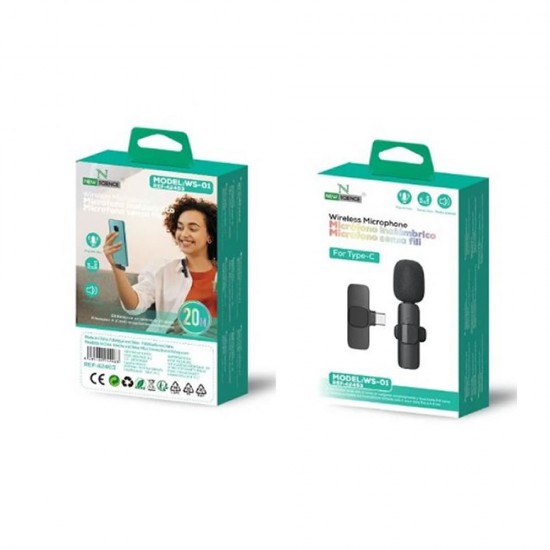 Micrófono Inalámbrico New Science WS-01 Negro Tipo C Micrófono Inalámbrico New Science WS-01 Negro Tipo C