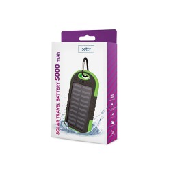 Power Bank Setty 2062 Verde 5000mah Com Painel Solar E 2 Usb