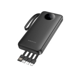 Power Bank Borofone Bj53 Preto 10000mah 2 Input E Cabos Usb/Usb-C/Lightning/Micro
