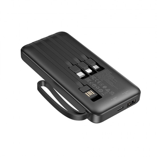 Power Bank Borofone Bj53 Preto 10000mah 2 Input E Cabos Usb/Usb-C/Lightning/Micro Power Bank Borofone Bj53 Preto 10000mah 2 Input E Cabos Usb/Usb-C/Lightning/Micro