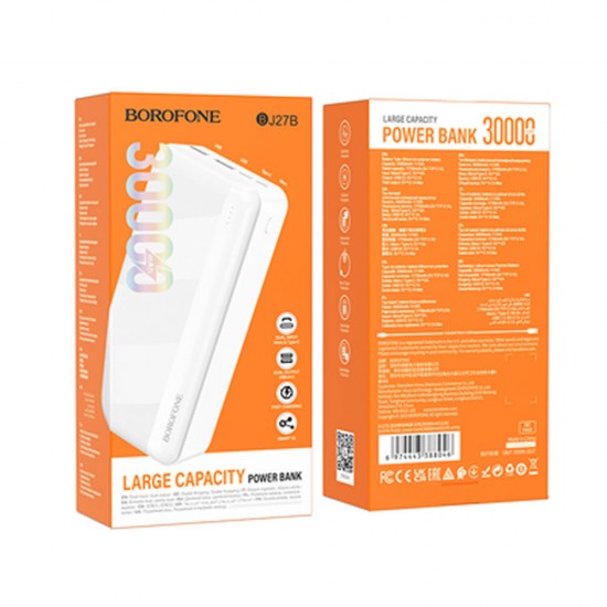 Power Bank Borofone BJ27B Blanco 30000mAh 2 Input Micro Y Type-C/2 USB Output