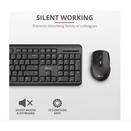 Teclado Com Rato Trust Ody Silent And Wireless Negro