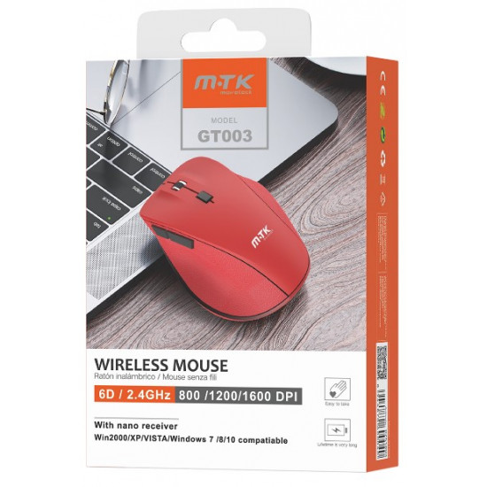 Rato Wireless Mtk Gt003 2.4ghz 800/1200/1600 Dpi Vermelho