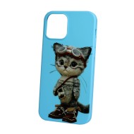Silicone Cover Case Apple Iphone 12 / 12 Pro 6.1 Blue Cat