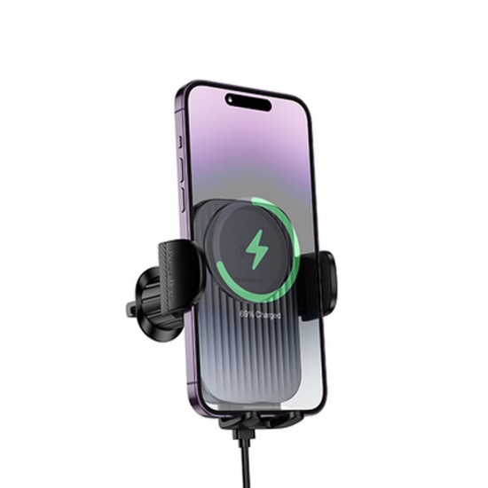 Suporte Com Carregador Borofone Bh221 Preto 15w Wireless Para Ventilação Suporte Com Carregador Borofone Bh221 Preto 15w Wireless Para Ventilação