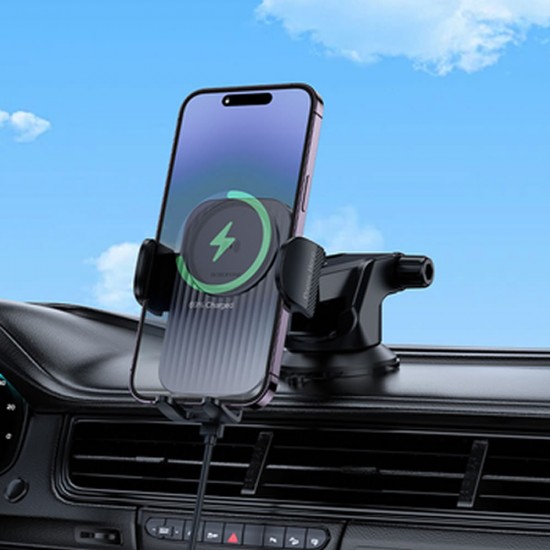 Suporte Com Carregador Borofone Bh222 Preto 15w Wireless Para Para-Brisas Suporte Com Carregador Borofone Bh222 Preto 15w Wireless Para Para-Brisas