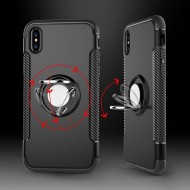 Capa Kickstand Magnético Con Soporte Del Anillo Tapa De La Protección De 360 Grados Para Iphone Xs Max Negro